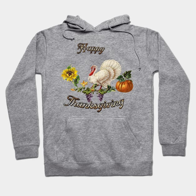 Happy Thanksgiving, with cute turkey, flowers and fruit Hoodie by Nicky2342